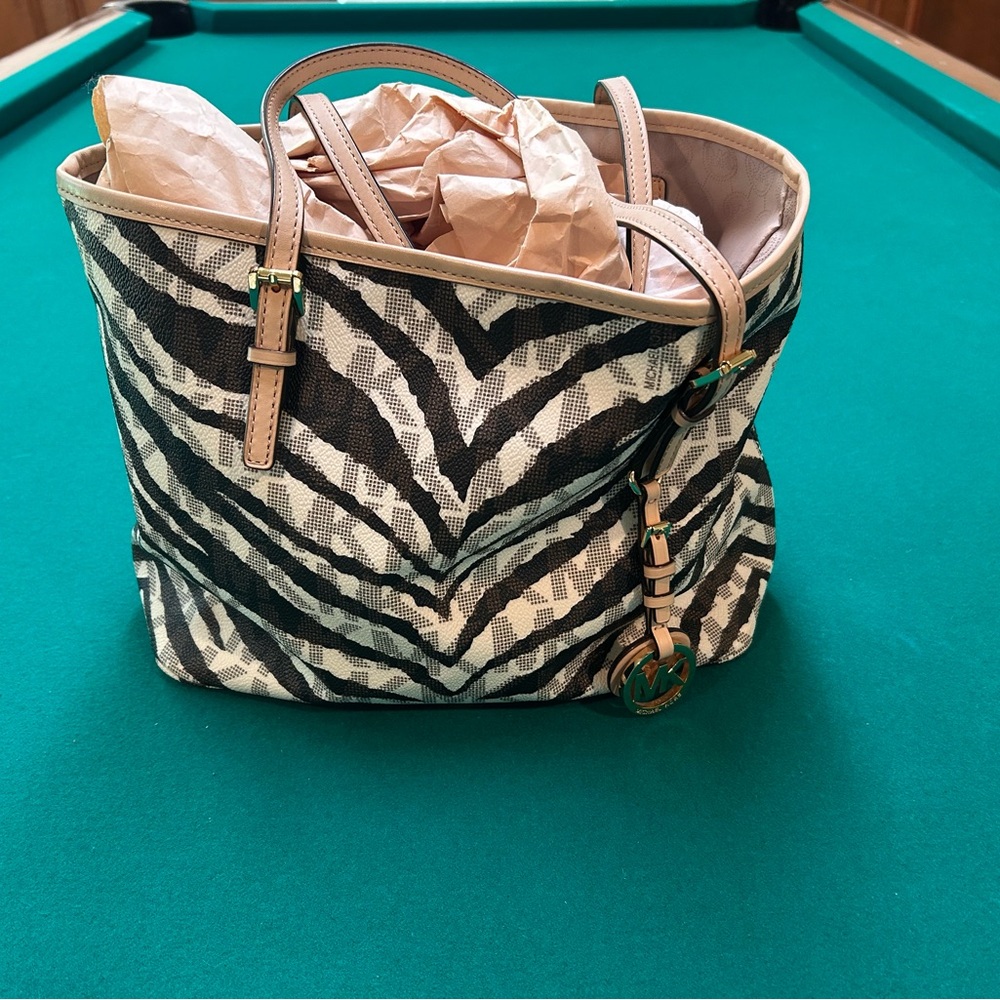 Michael Kors Black and Tan Zebra Print Tote